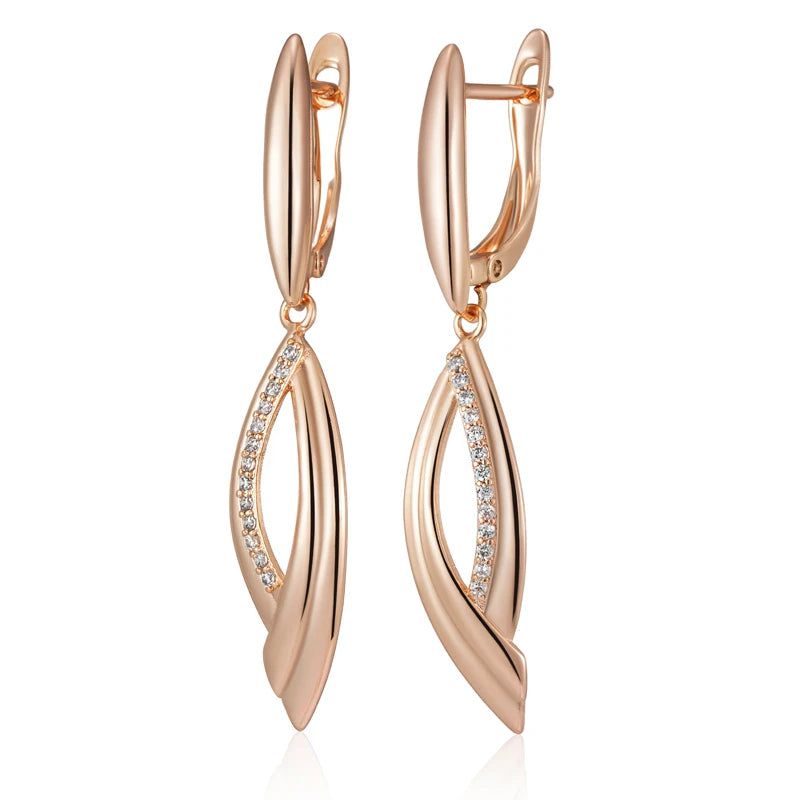 Popular Vintage Rose Gold Long Dangle Earrings with Natural Zircon Accents