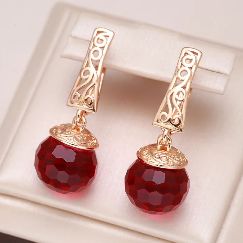 Popular Vintage Rose Gold Long Dangle Earrings with Red Natural Zircon