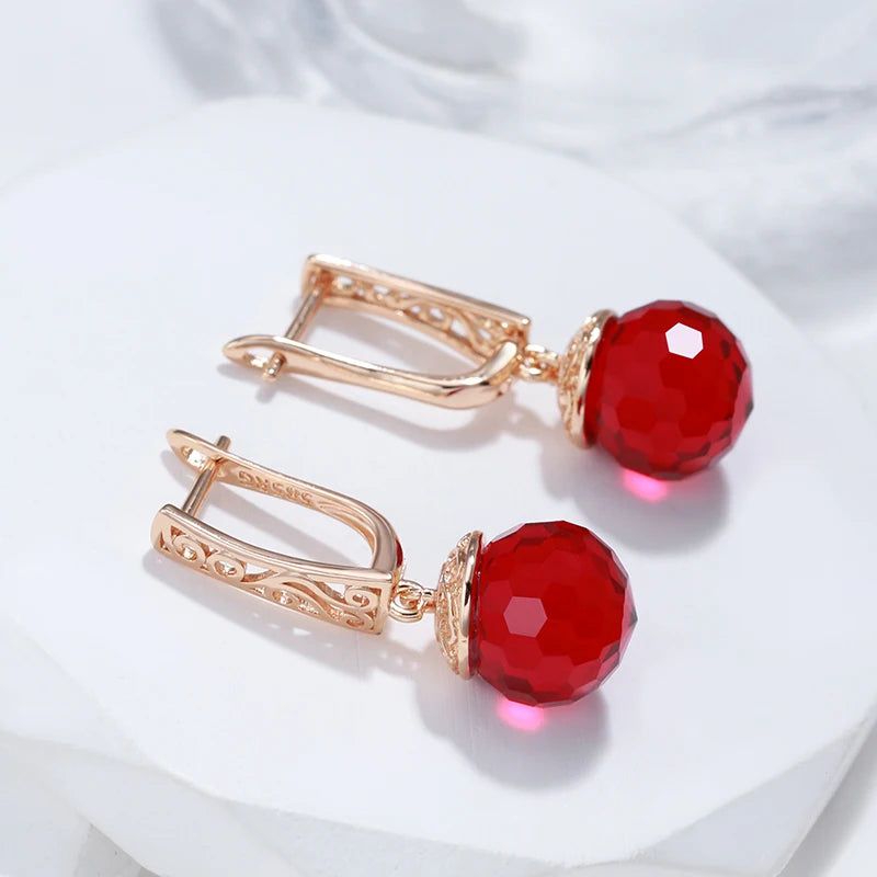 Popular Vintage Rose Gold Long Dangle Earrings with Red Natural Zircon