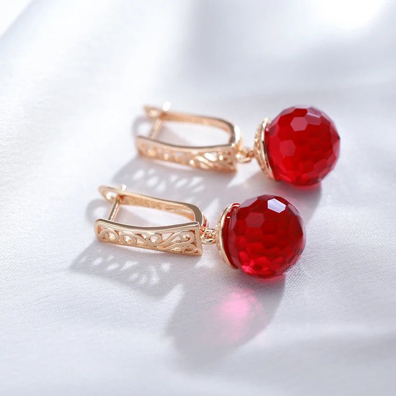 Popular Vintage Rose Gold Long Dangle Earrings with Red Natural Zircon