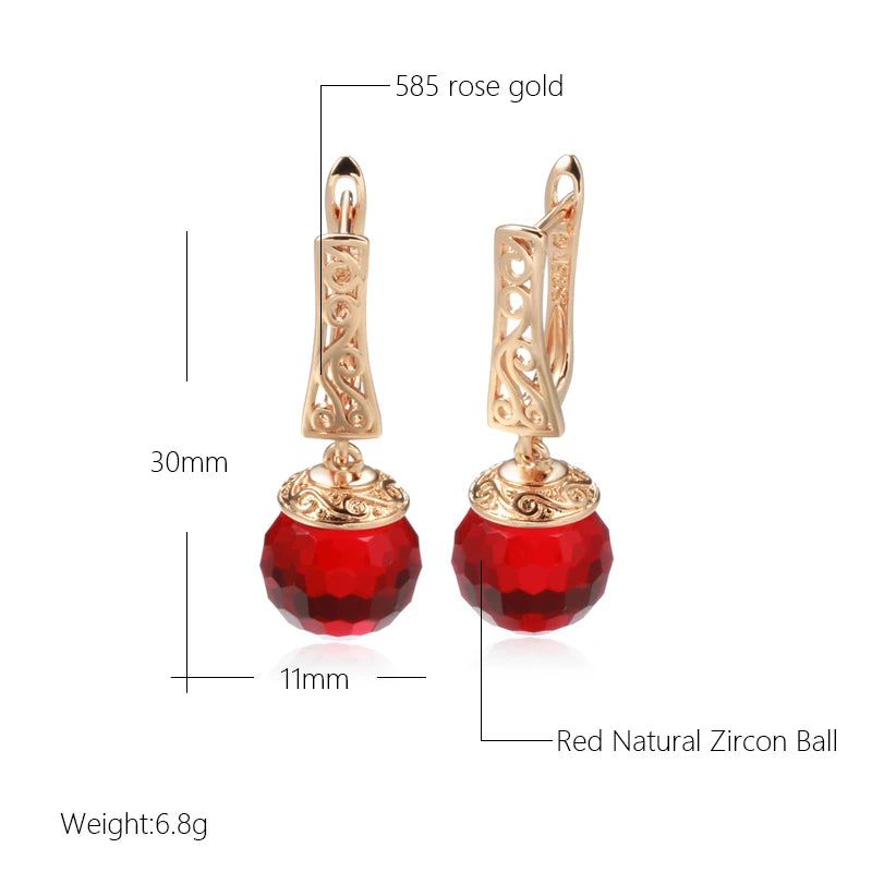 Popular Vintage Rose Gold Long Dangle Earrings with Red Natural Zircon