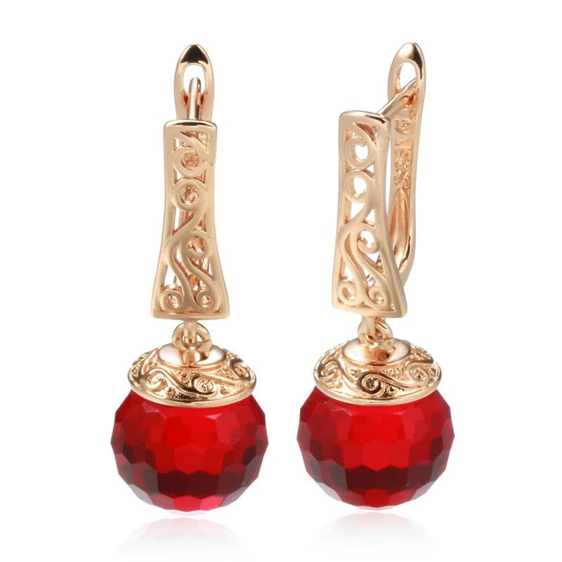 Popular Vintage Rose Gold Long Dangle Earrings with Red Natural Zircon