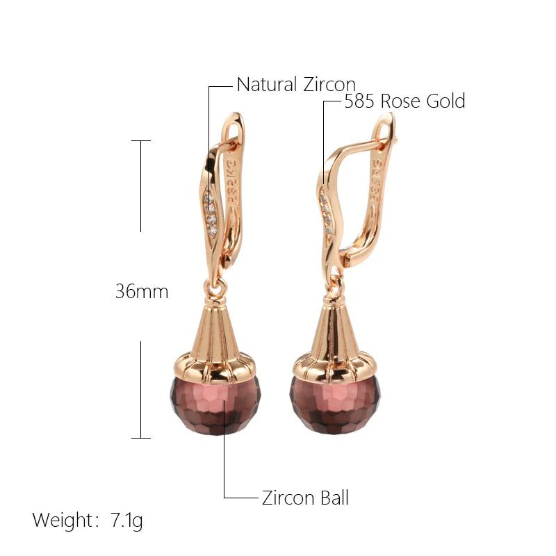 Popular Vintage Rose Gold Long Drop Earrings with Yellow Zircon Ball Pendants