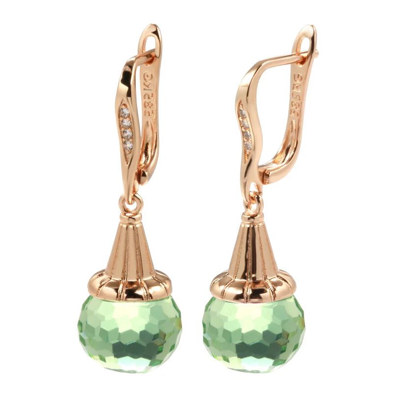 Popular Vintage Rose Gold Long Drop Earrings with Yellow Zircon Ball Pendants