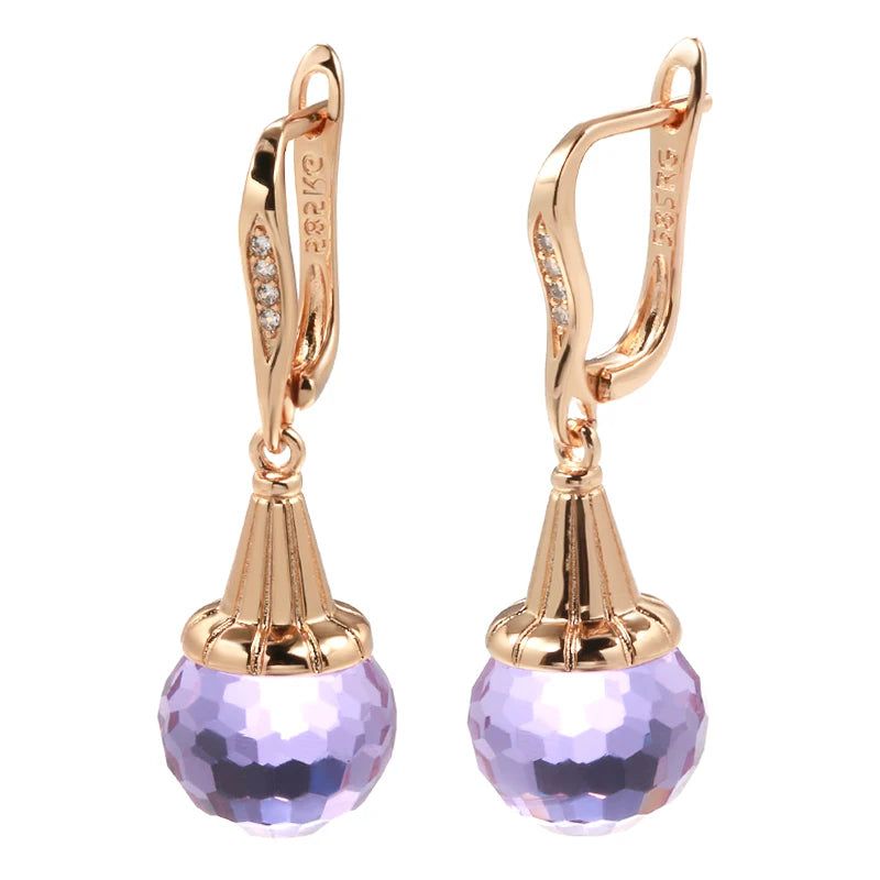 Popular Vintage Rose Gold Long Drop Earrings with Yellow Zircon Ball Pendants