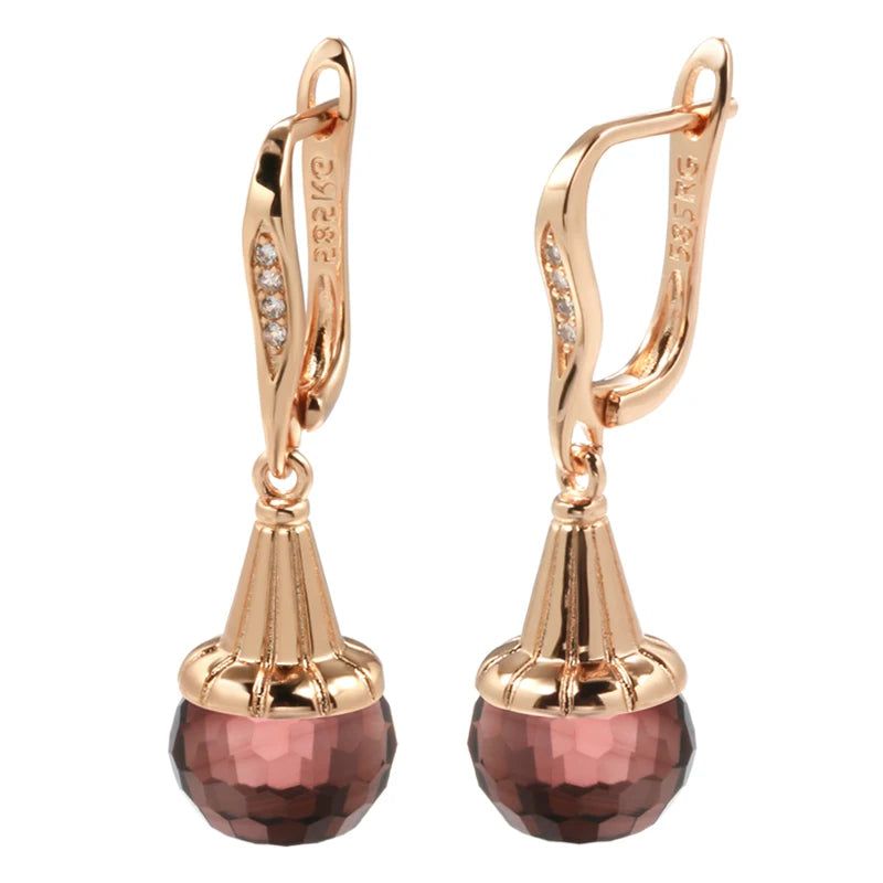 Popular Vintage Rose Gold Long Drop Earrings with Yellow Zircon Ball Pendants