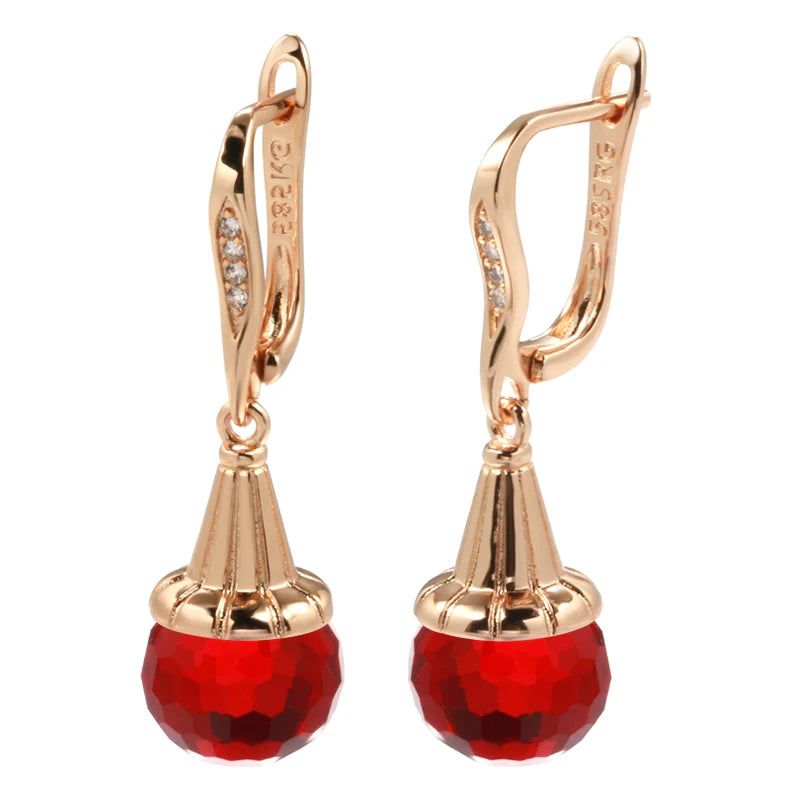 Popular Vintage Rose Gold Long Drop Earrings with Yellow Zircon Ball Pendants