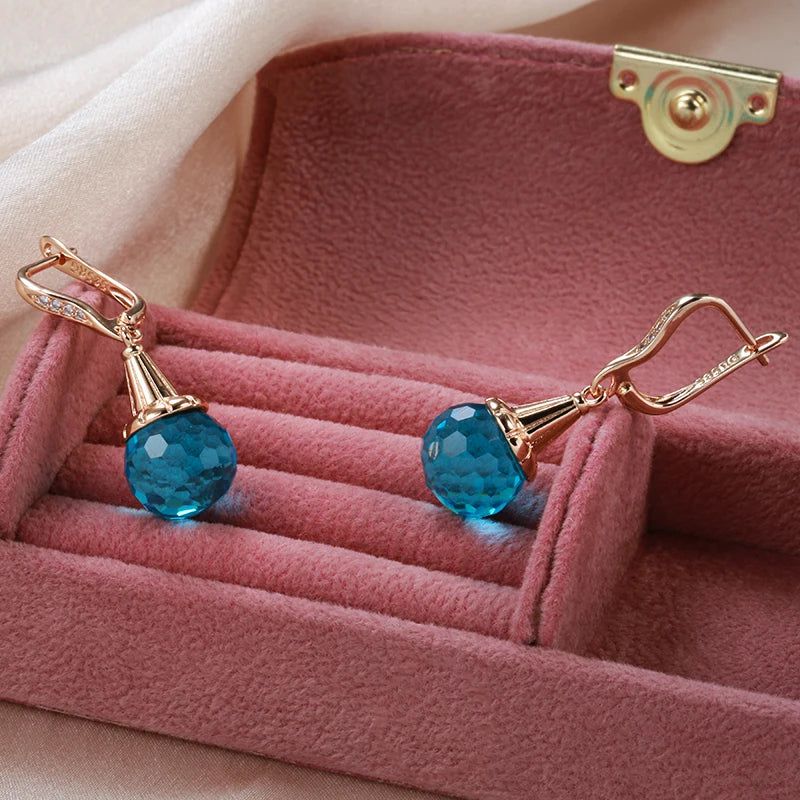 Popular Vintage Rose Gold Long Drop Earrings with Yellow Zircon Ball Pendants