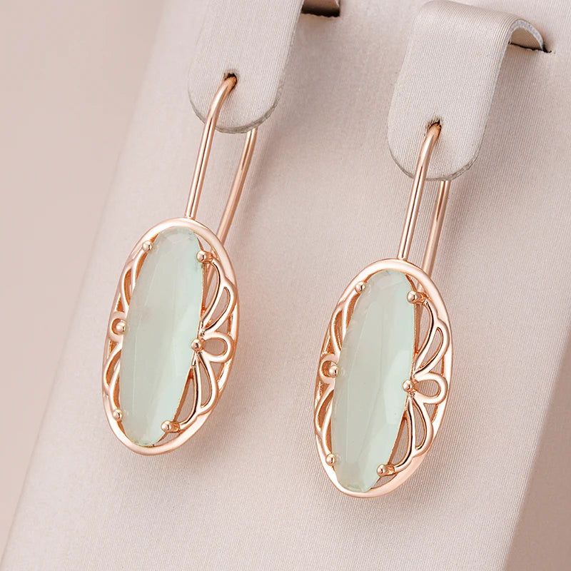 Popular Vintage Rose Gold Long Earrings with Unique Green Natural Zircon