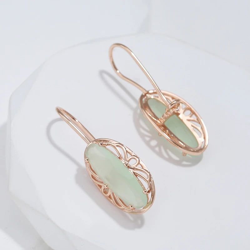 Popular Vintage Rose Gold Long Earrings with Unique Green Natural Zircon