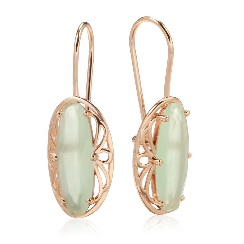 Popular Vintage Rose Gold Long Earrings with Unique Green Natural Zircon