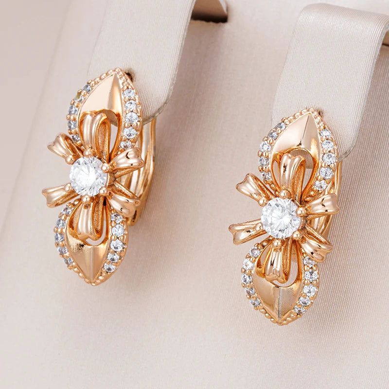 Popular Vintage Rose Gold Long Flower Earrings with Natural Zircon