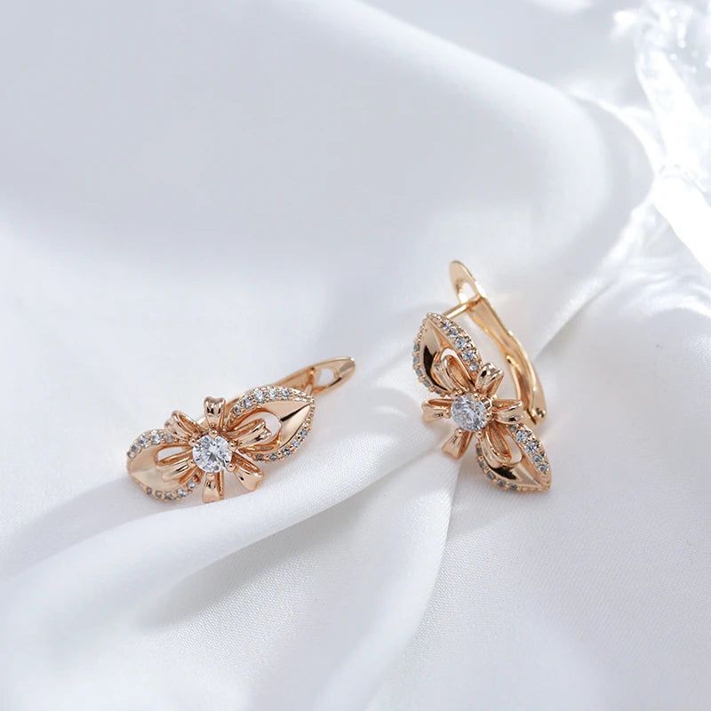 Popular Vintage Rose Gold Long Flower Earrings with Natural Zircon