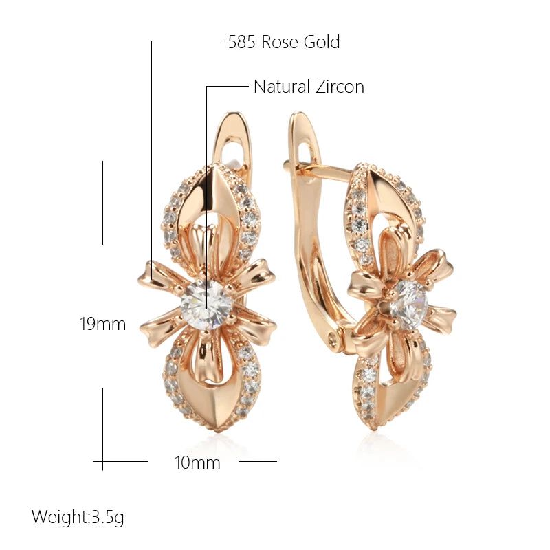 Popular Vintage Rose Gold Long Flower Earrings with Natural Zircon