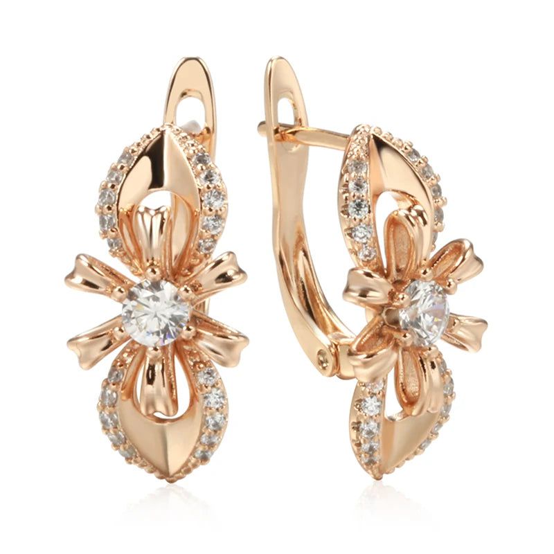 Popular Vintage Rose Gold Long Flower Earrings with Natural Zircon