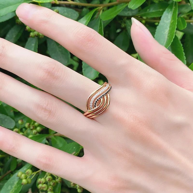 Popular Vintage Rose Gold Natural Zircon Cocktail Ring with Geometric Design