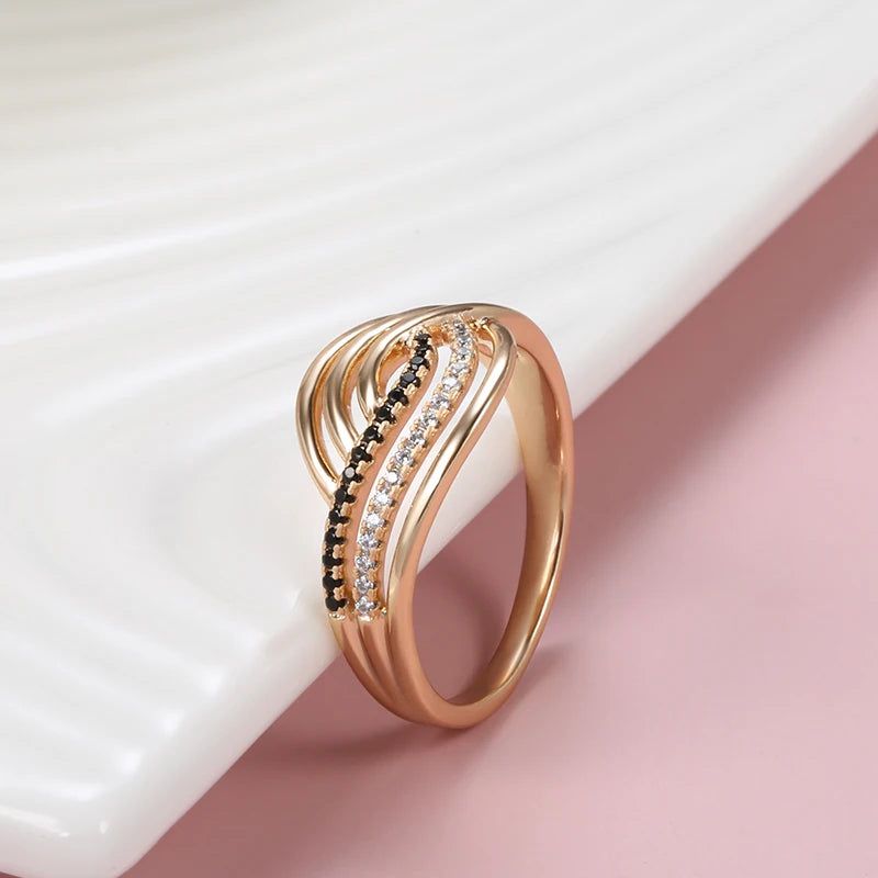 Popular Vintage Rose Gold Natural Zircon Cocktail Ring with Geometric Design