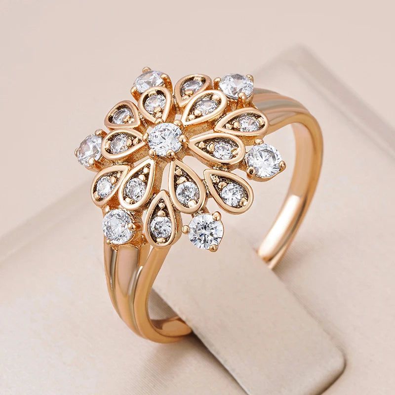 Popular Vintage Rose Gold Natural Zircon Crystal Flower Ring