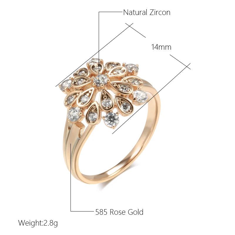 Popular Vintage Rose Gold Natural Zircon Crystal Flower Ring