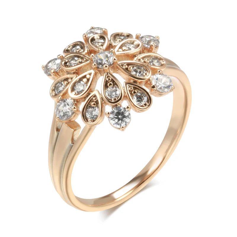 Popular Vintage Rose Gold Natural Zircon Crystal Flower Ring