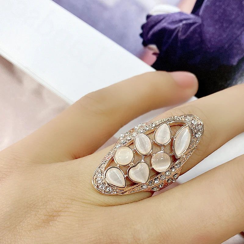 Popular Vintage Rose Gold Oval Opal Ring - Statement Cocktail Jewelry