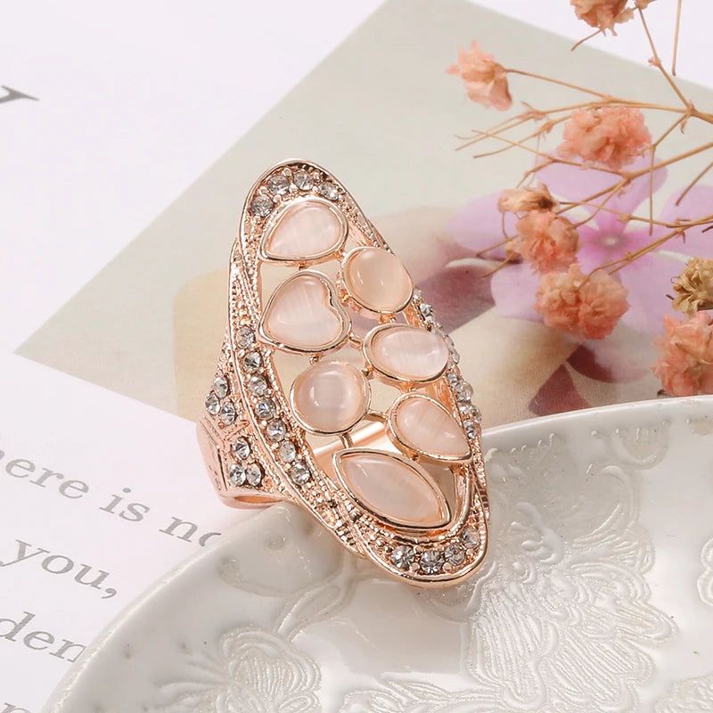 Popular Vintage Rose Gold Oval Opal Ring - Statement Cocktail Jewelry