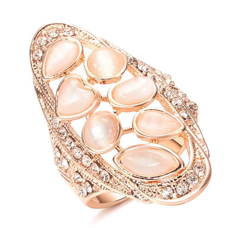 Popular Vintage Rose Gold Oval Opal Ring - Statement Cocktail Jewelry