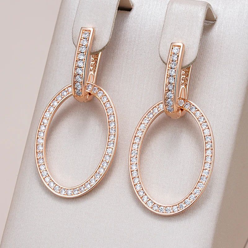 Popular Vintage Rose Gold Plated Large Drop Earrings with Natural Zircon Crystals