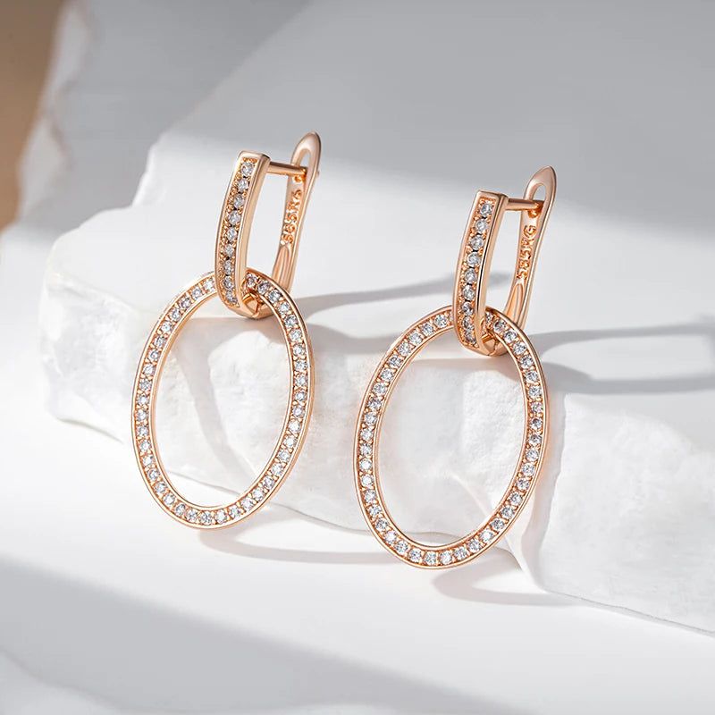 Popular Vintage Rose Gold Plated Large Drop Earrings with Natural Zircon Crystals