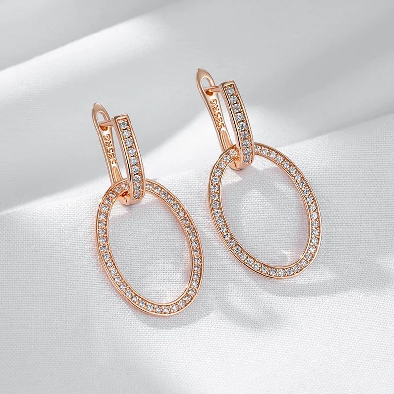 Popular Vintage Rose Gold Plated Large Drop Earrings with Natural Zircon Crystals