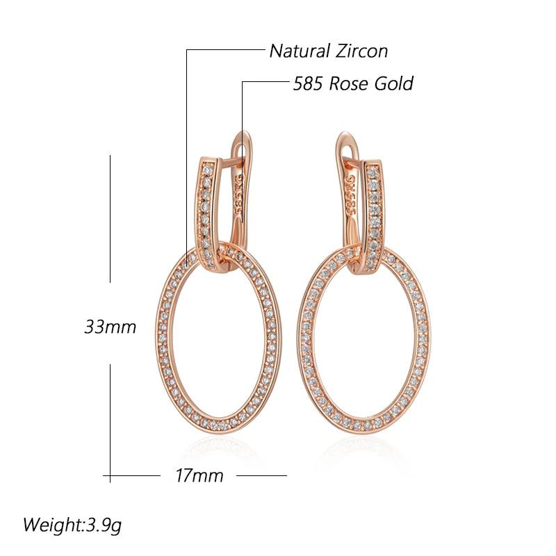 Popular Vintage Rose Gold Plated Large Drop Earrings with Natural Zircon Crystals