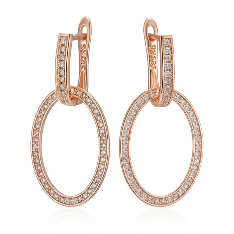 Popular Vintage Rose Gold Plated Large Drop Earrings with Natural Zircon Crystals