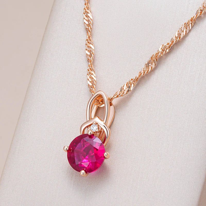 Popular Vintage Rose Gold Red Zircon Pendant Necklace