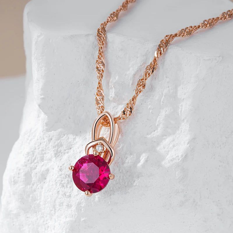 Popular Vintage Rose Gold Red Zircon Pendant Necklace