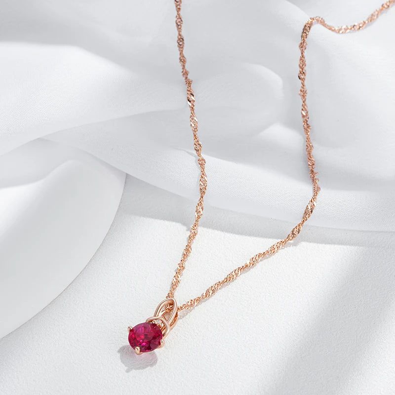 Popular Vintage Rose Gold Red Zircon Pendant Necklace