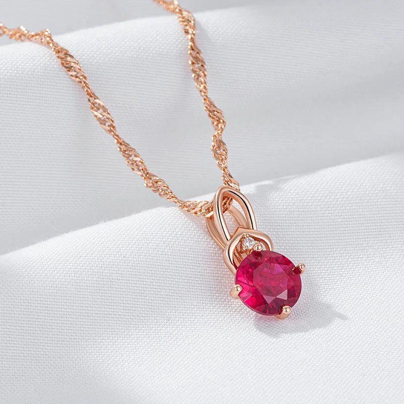 Popular Vintage Rose Gold Red Zircon Pendant Necklace