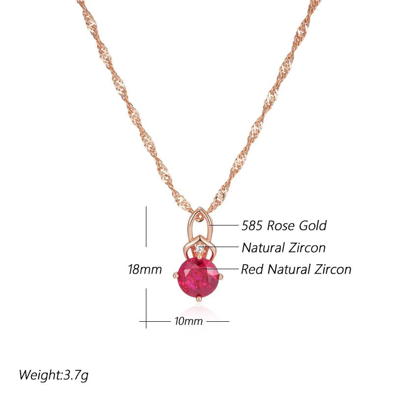 Popular Vintage Rose Gold Red Zircon Pendant Necklace