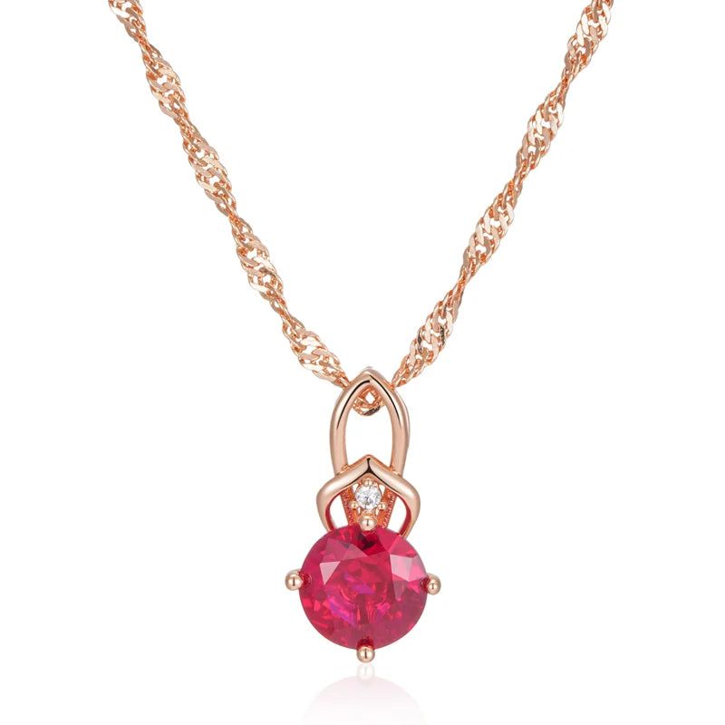 Popular Vintage Rose Gold Red Zircon Pendant Necklace