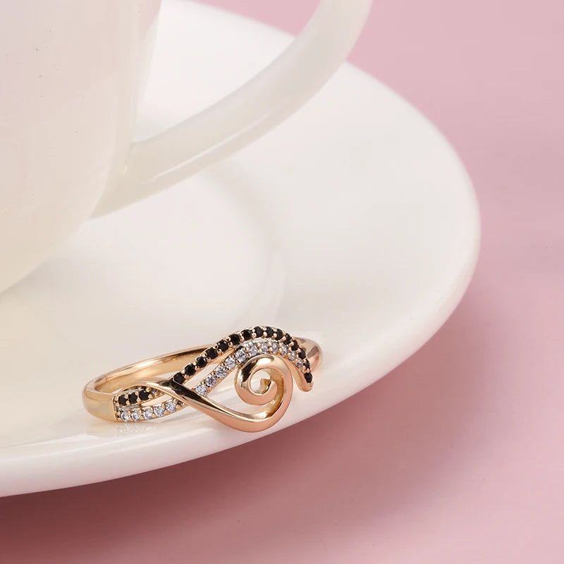 Popular Vintage Rose Gold Ring with Natural Black Zircon - Fashion Waves Collection