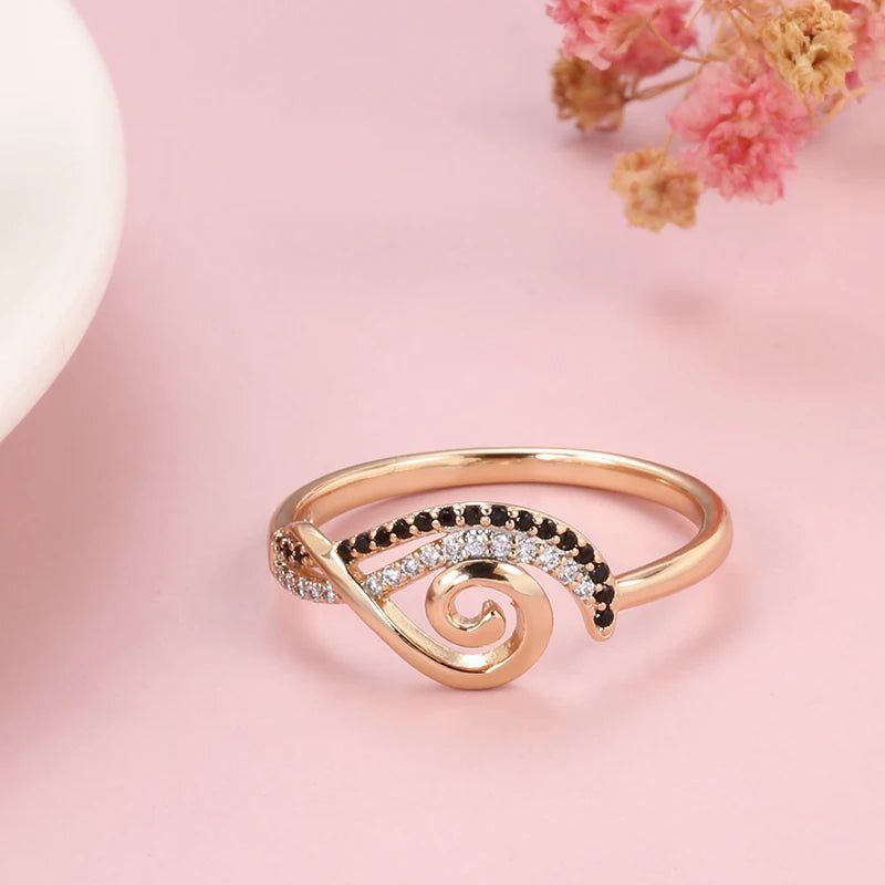 Popular Vintage Rose Gold Ring with Natural Black Zircon - Fashion Waves Collection