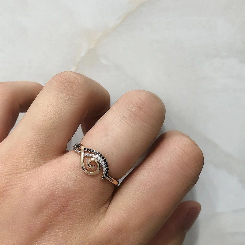 Popular Vintage Rose Gold Ring with Natural Black Zircon - Fashion Waves Collection