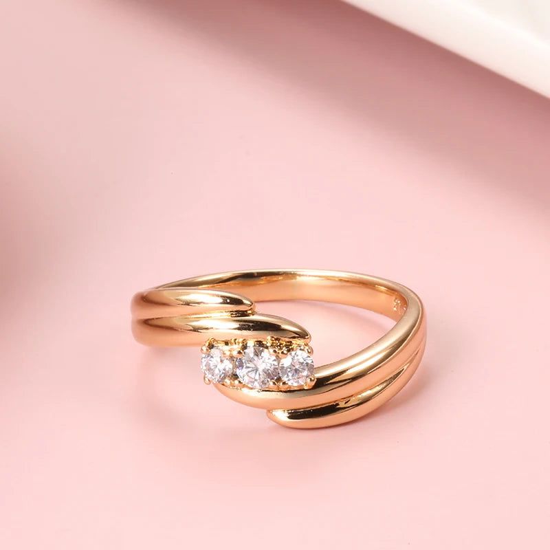 Popular Vintage Rose Gold Wave Cross Ring with Natural Zircon