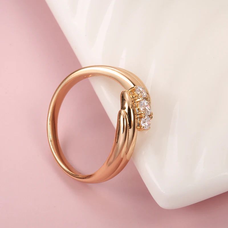 Popular Vintage Rose Gold Wave Cross Ring with Natural Zircon