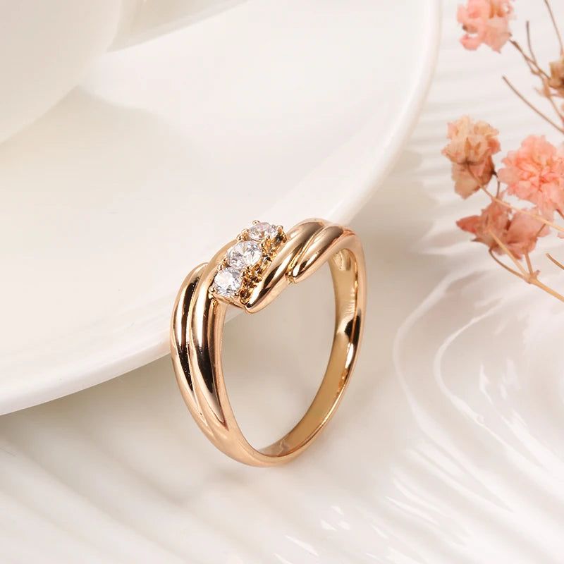 Popular Vintage Rose Gold Wave Cross Ring with Natural Zircon