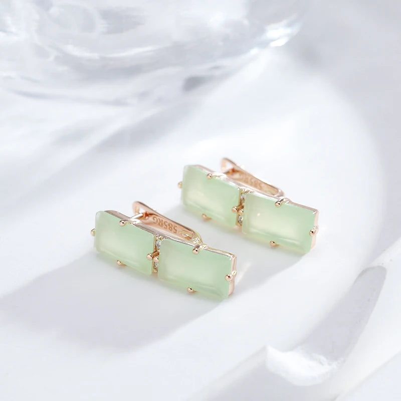 Popular Vintage Square Drop Earrings with Emerald Cut Zircon in 585 Rose Gold