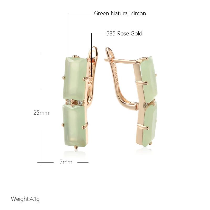 Popular Vintage Square Drop Earrings with Emerald Cut Zircon in 585 Rose Gold