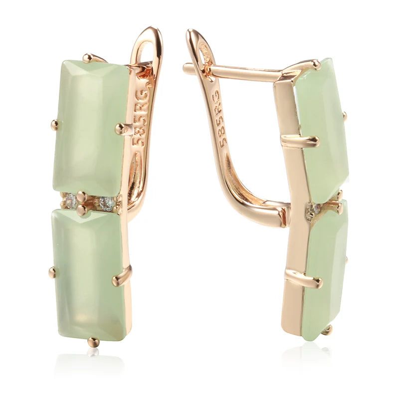 Popular Vintage Square Drop Earrings with Emerald Cut Zircon in 585 Rose Gold