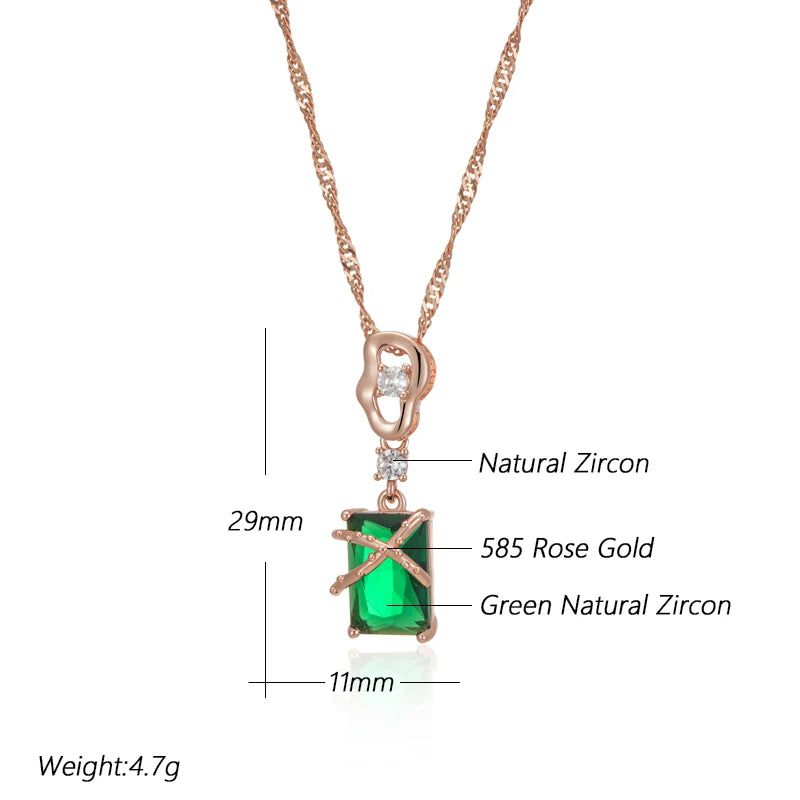 Popular Vintage Square Green Zircon Pendant Necklace in 585 Rose Gold Finish