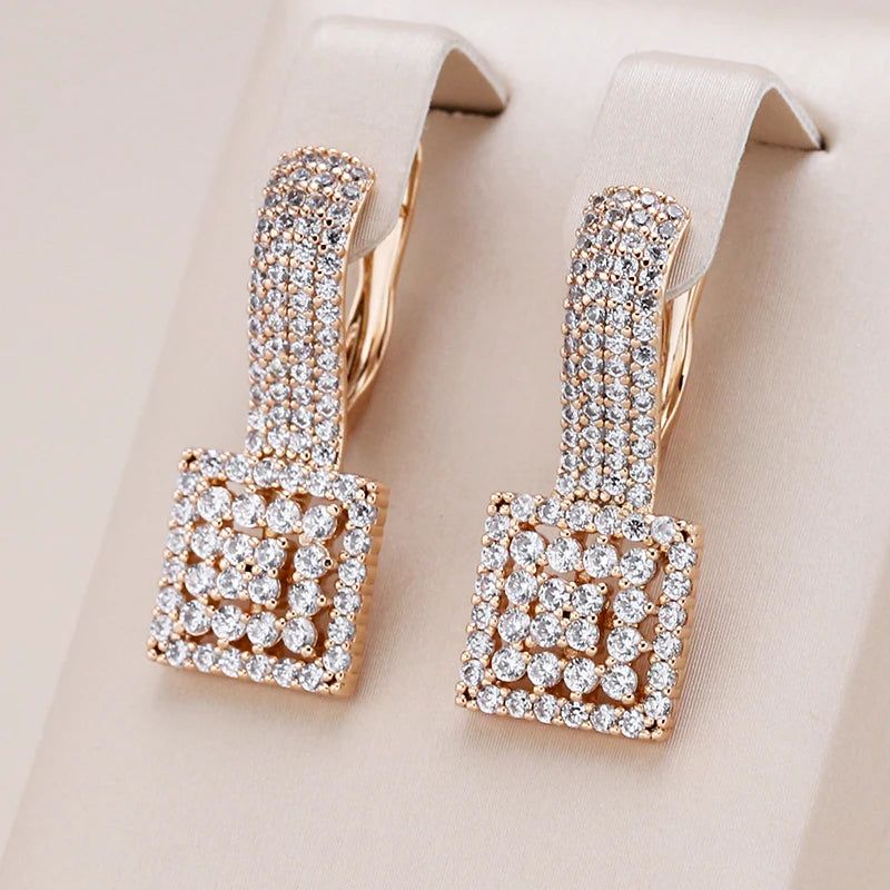 Popular Vintage Square Rose Gold Earrings with Natural Zircon