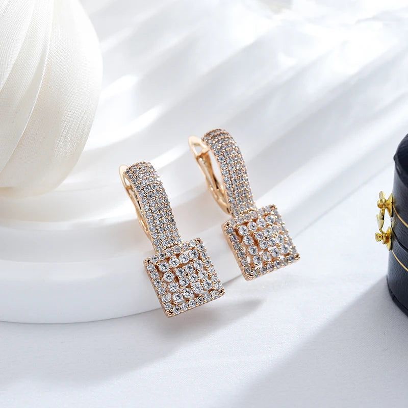 Popular Vintage Square Rose Gold Earrings with Natural Zircon